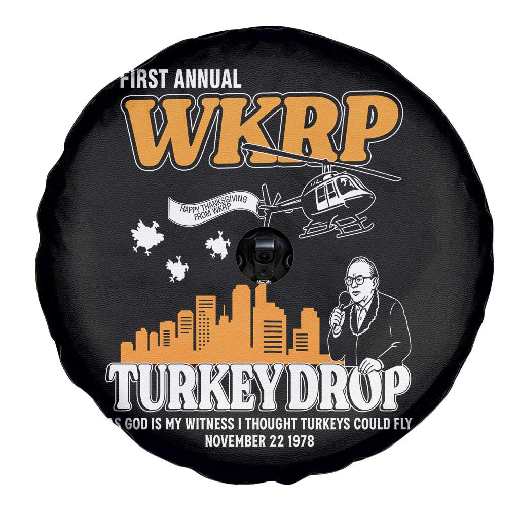 WKRP Turkey Drop with Les Nessman Spare Tire Cover Retro Thanksgiving Humor for Classic TV Fans - Wonder Print Shop