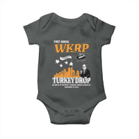 WKRP Turkey Drop with Les Nessman Baby Onesie Retro Thanksgiving Humor for Classic TV Fans - Wonder Print Shop