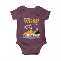 WKRP Turkey Drop with Les Nessman Baby Onesie Retro Thanksgiving Humor for Classic TV Fans - Wonder Print Shop