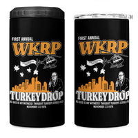 WKRP Turkey Drop with Les Nessman 4 in 1 Can Cooler Tumbler Retro Thanksgiving Humor for Classic TV Fans - Wonder Print Shop