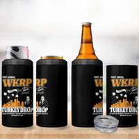 WKRP Turkey Drop with Les Nessman 4 in 1 Can Cooler Tumbler Retro Thanksgiving Humor for Classic TV Fans - Wonder Print Shop