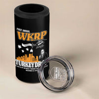 WKRP Turkey Drop with Les Nessman 4 in 1 Can Cooler Tumbler Retro Thanksgiving Humor for Classic TV Fans - Wonder Print Shop