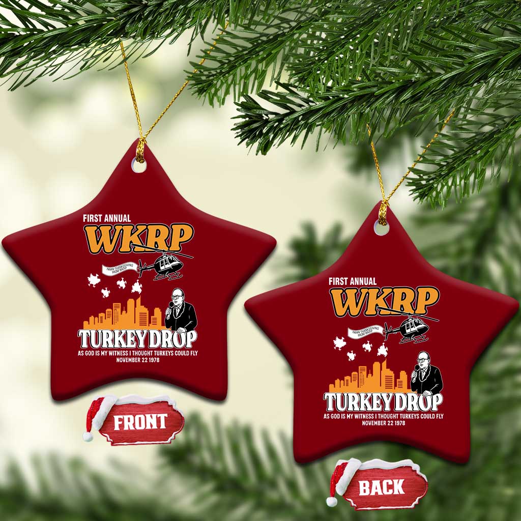 WKRP Turkey Drop with Les Nessman Ceramic Ornament Retro Thanksgiving Humor for Classic TV Fans - Wonder Print Shop