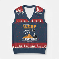 WKRP Turkey Drop with Les Nessman V-Neck Knit Sweater Vest Retro Thanksgiving Humor for Classic TV Fans - Wonder Print Shop