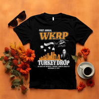 WKRP Turkey Drop with Les Nessman T Shirt Retro Thanksgiving Humor for Classic TV Fans - Wonder Print Shop