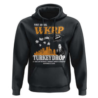 WKRP Turkey Drop with Les Nessman Hoodie Retro Thanksgiving Humor for Classic TV Fans - Wonder Print Shop
