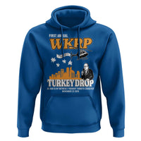 WKRP Turkey Drop with Les Nessman Hoodie Retro Thanksgiving Humor for Classic TV Fans - Wonder Print Shop