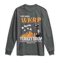 WKRP Turkey Drop with Les Nessman Long Sleeve Shirt Retro Thanksgiving Humor for Classic TV Fans - Wonder Print Shop