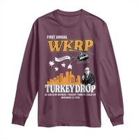 WKRP Turkey Drop with Les Nessman Long Sleeve Shirt Retro Thanksgiving Humor for Classic TV Fans - Wonder Print Shop