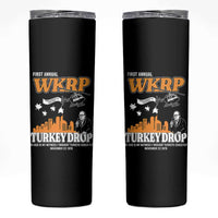 WKRP Turkey Drop with Les Nessman Skinny Tumbler Retro Thanksgiving Humor for Classic TV Fans - Wonder Print Shop