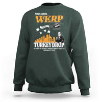 WKRP Turkey Drop with Les Nessman Sweatshirt Retro Thanksgiving Humor for Classic TV Fans - Wonder Print Shop