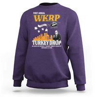 WKRP Turkey Drop with Les Nessman Sweatshirt Retro Thanksgiving Humor for Classic TV Fans - Wonder Print Shop
