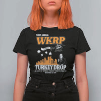 WKRP Turkey Drop with Les Nessman T Shirt For Women Retro Thanksgiving Humor for Classic TV Fans - Wonder Print Shop