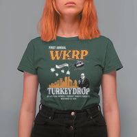 WKRP Turkey Drop with Les Nessman T Shirt For Women Retro Thanksgiving Humor for Classic TV Fans - Wonder Print Shop