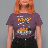 WKRP Turkey Drop with Les Nessman T Shirt For Women Retro Thanksgiving Humor for Classic TV Fans - Wonder Print Shop