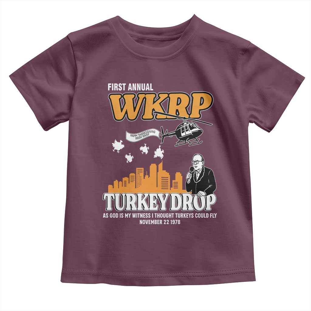 WKRP Turkey Drop with Les Nessman Toddler T Shirt Retro Thanksgiving Humor for Classic TV Fans - Wonder Print Shop