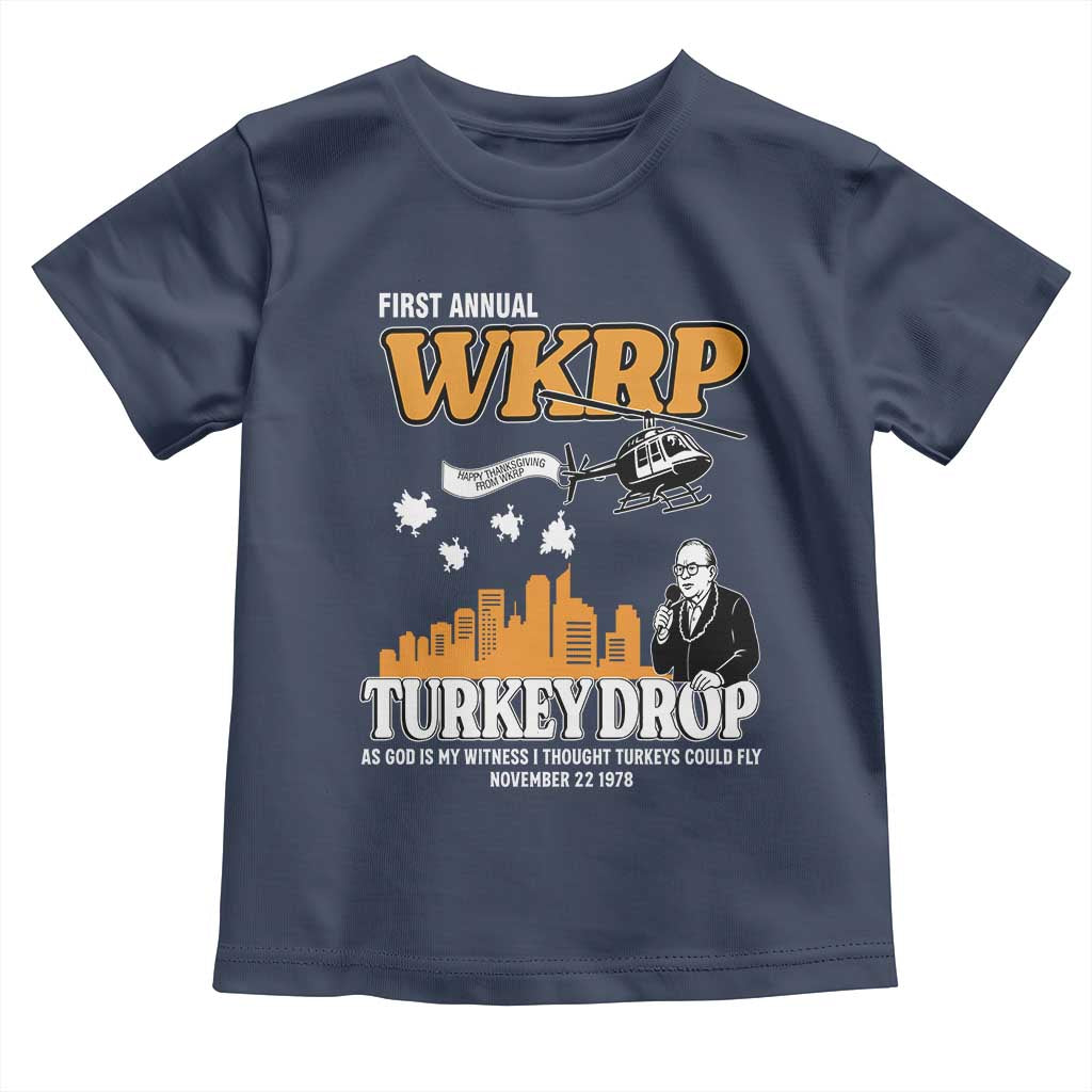 WKRP Turkey Drop with Les Nessman Toddler T Shirt Retro Thanksgiving Humor for Classic TV Fans - Wonder Print Shop