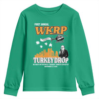 WKRP Turkey Drop with Les Nessman Youth Sweatshirt Retro Thanksgiving Humor for Classic TV Fans - Wonder Print Shop