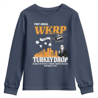 WKRP Turkey Drop with Les Nessman Youth Sweatshirt Retro Thanksgiving Humor for Classic TV Fans - Wonder Print Shop