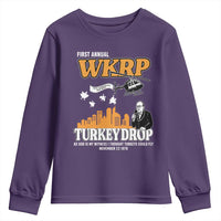 WKRP Turkey Drop with Les Nessman Youth Sweatshirt Retro Thanksgiving Humor for Classic TV Fans - Wonder Print Shop