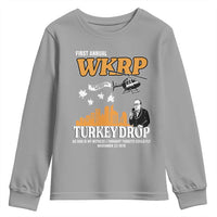 WKRP Turkey Drop with Les Nessman Youth Sweatshirt Retro Thanksgiving Humor for Classic TV Fans - Wonder Print Shop