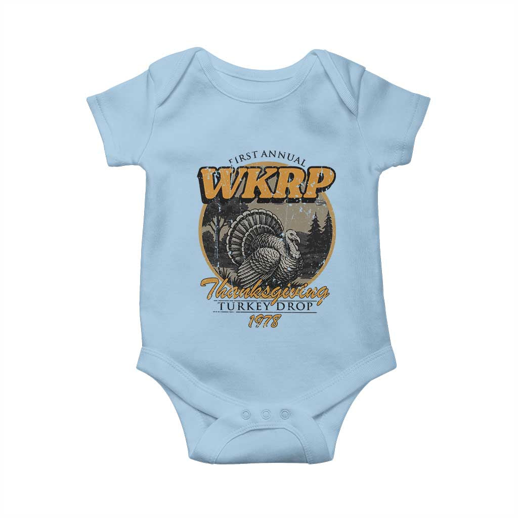 Retro WKRP Thanksgiving Turkey Drop 1978 Baby Onesie Distressed Vintage Holiday - Wonder Print Shop