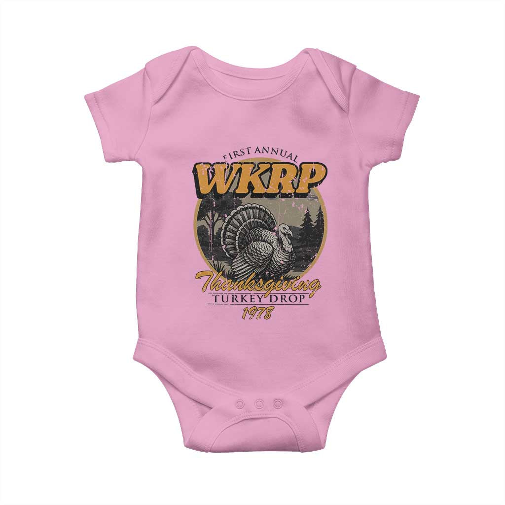 Retro WKRP Thanksgiving Turkey Drop 1978 Baby Onesie Distressed Vintage Holiday - Wonder Print Shop