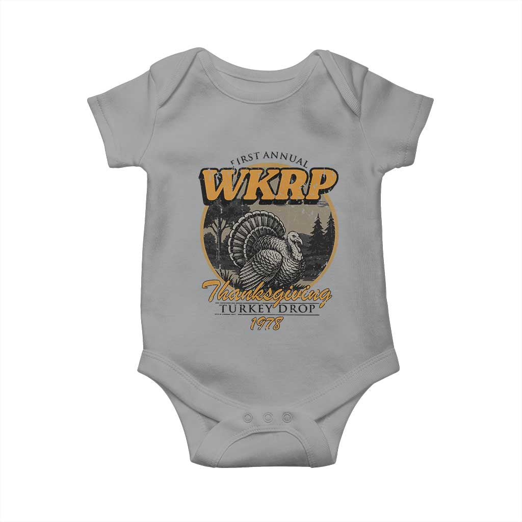 Retro WKRP Thanksgiving Turkey Drop 1978 Baby Onesie Distressed Vintage Holiday - Wonder Print Shop