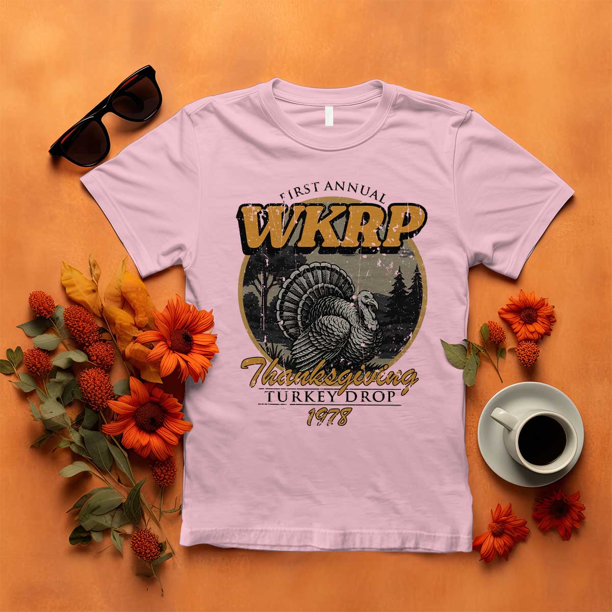 Retro WKRP Thanksgiving Turkey Drop 1978 T Shirt Distressed Vintage Holiday - Wonder Print Shop