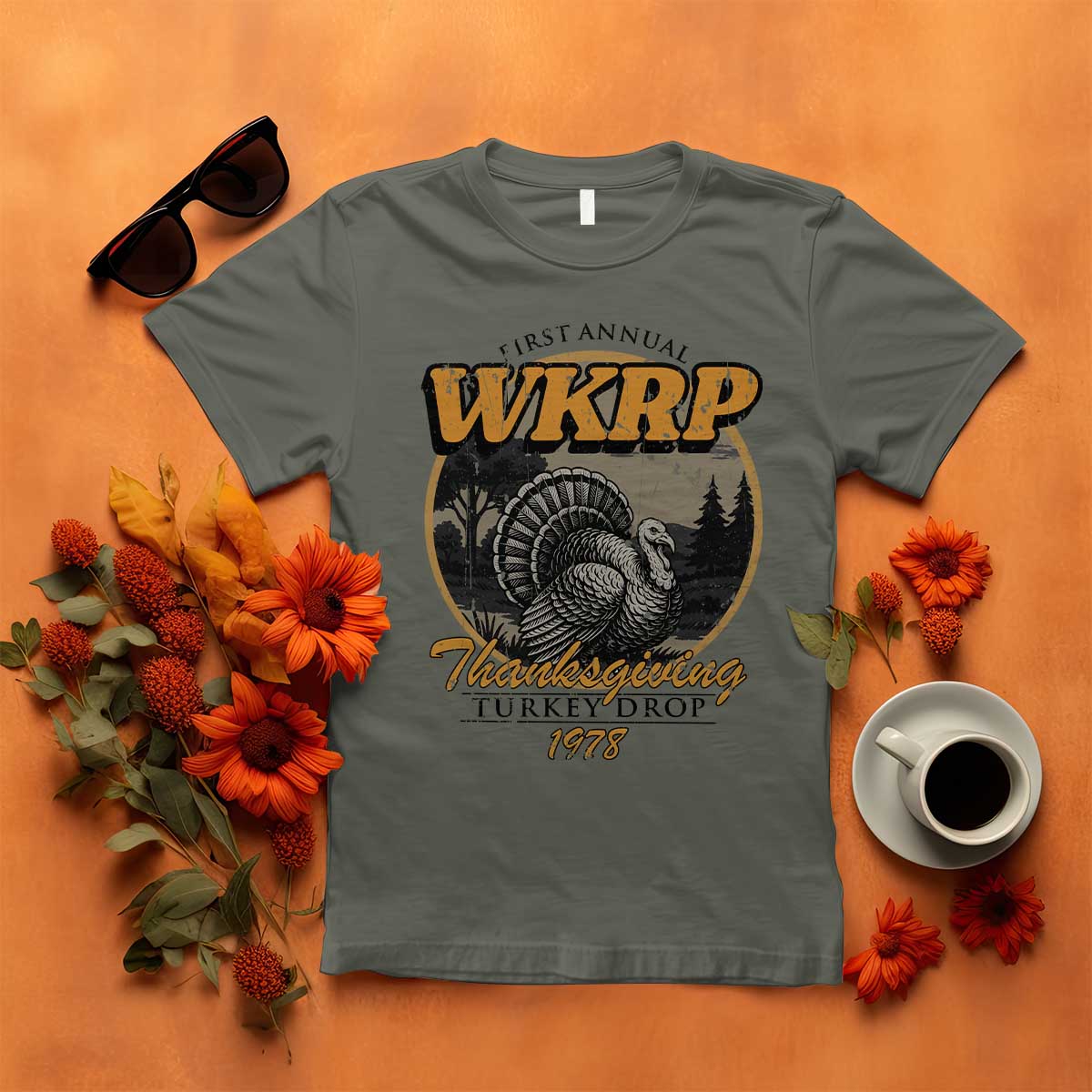 Retro WKRP Thanksgiving Turkey Drop 1978 T Shirt Distressed Vintage Holiday - Wonder Print Shop