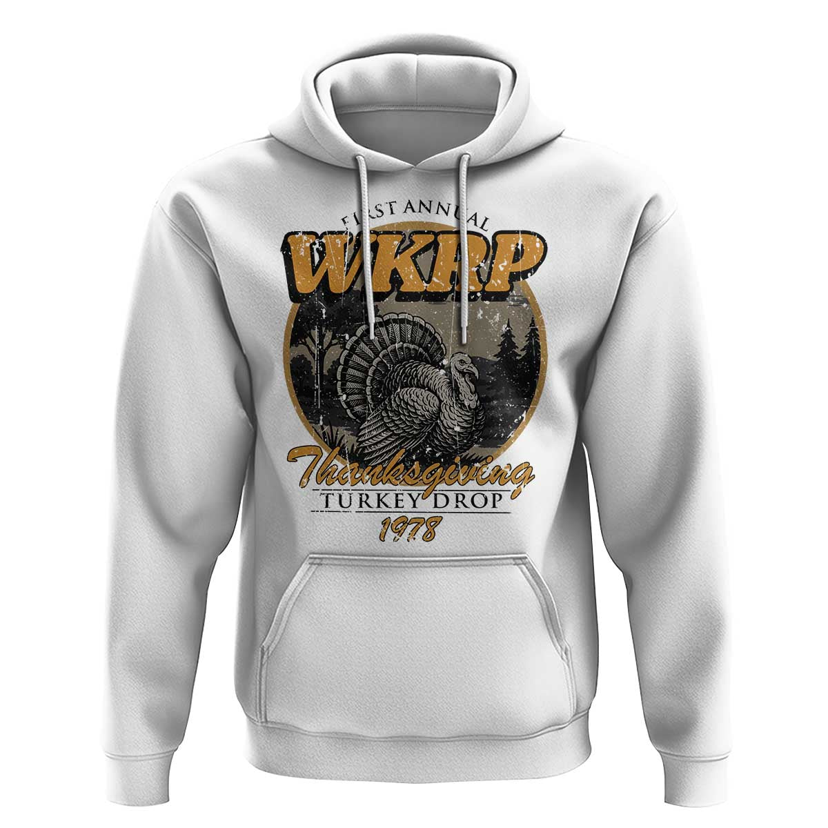 Retro WKRP Thanksgiving Turkey Drop 1978 Hoodie Distressed Vintage Holiday - Wonder Print Shop