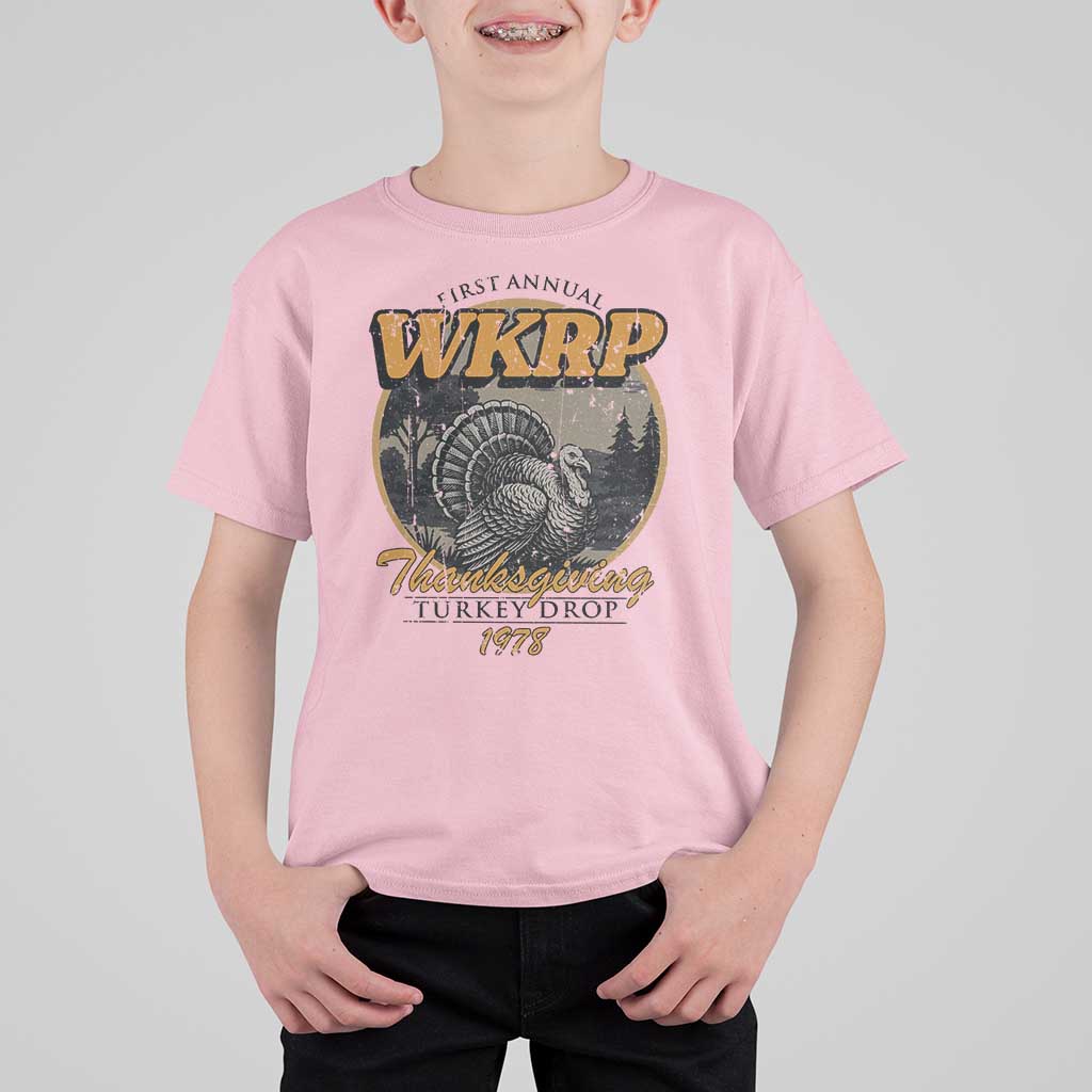 Retro WKRP Thanksgiving Turkey Drop 1978 T Shirt For Kid Distressed Vintage Holiday - Wonder Print Shop