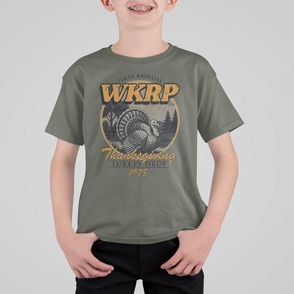 Retro WKRP Thanksgiving Turkey Drop 1978 T Shirt For Kid Distressed Vintage Holiday - Wonder Print Shop
