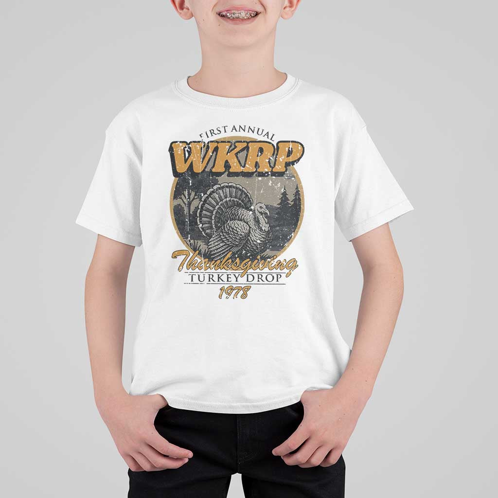 Retro WKRP Thanksgiving Turkey Drop 1978 T Shirt For Kid Distressed Vintage Holiday - Wonder Print Shop