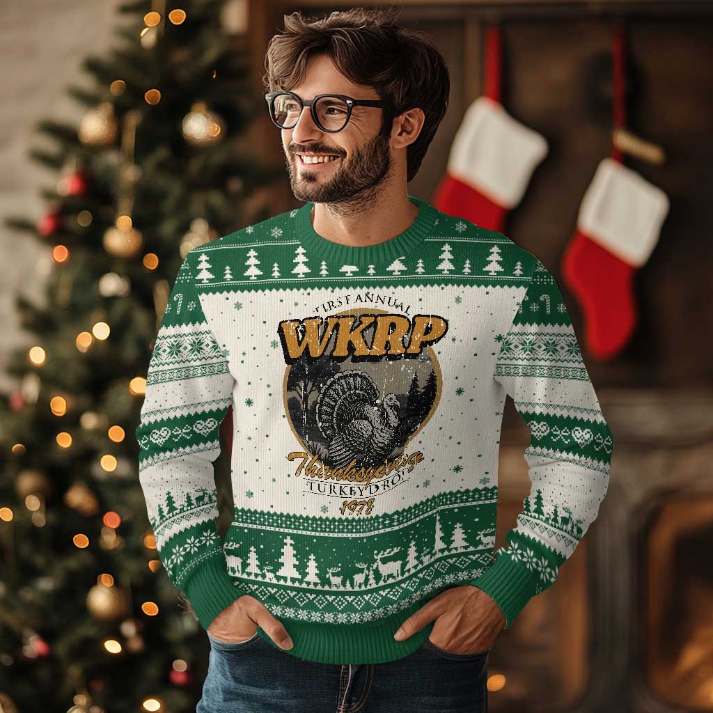 Retro WKRP Thanksgiving Turkey Drop 1978 Ugly Christmas Sweater Distressed Vintage Holiday - Wonder Print Shop