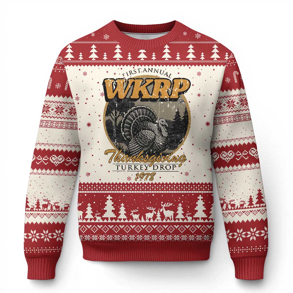 Retro WKRP Thanksgiving Turkey Drop 1978 Ugly Christmas Sweater Distressed Vintage Holiday - Wonder Print Shop