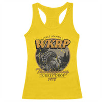Retro WKRP Thanksgiving Turkey Drop 1978 Racerback Tank Top Distressed Vintage Holiday - Wonder Print Shop