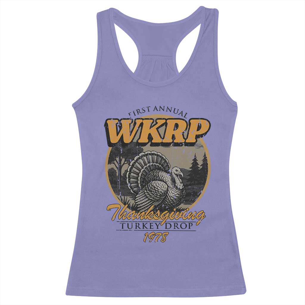 Retro WKRP Thanksgiving Turkey Drop 1978 Racerback Tank Top Distressed Vintage Holiday - Wonder Print Shop