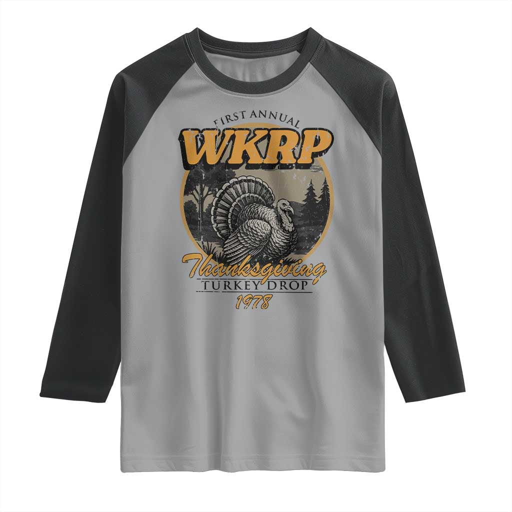 Retro WKRP Thanksgiving Turkey Drop 1978 Raglan Shirt Distressed Vintage Holiday - Wonder Print Shop