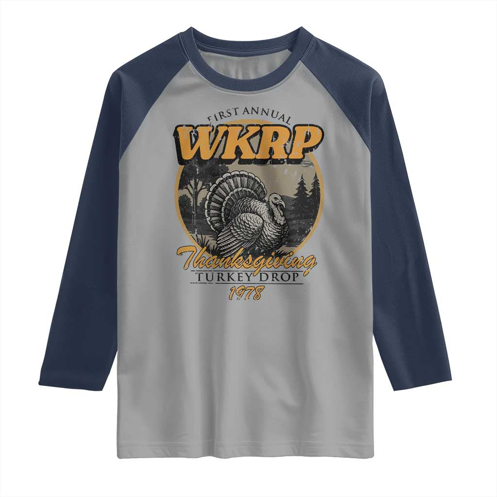 Retro WKRP Thanksgiving Turkey Drop 1978 Raglan Shirt Distressed Vintage Holiday - Wonder Print Shop