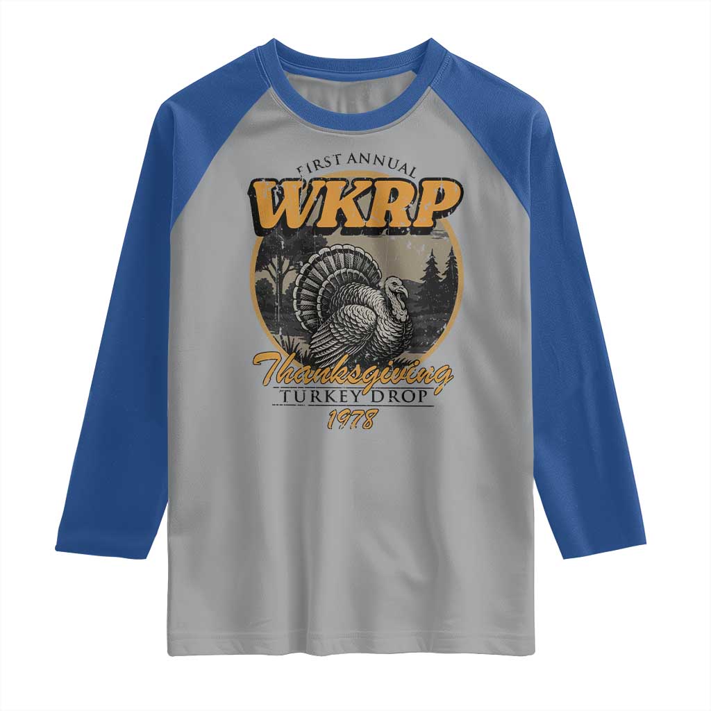 Retro WKRP Thanksgiving Turkey Drop 1978 Raglan Shirt Distressed Vintage Holiday - Wonder Print Shop