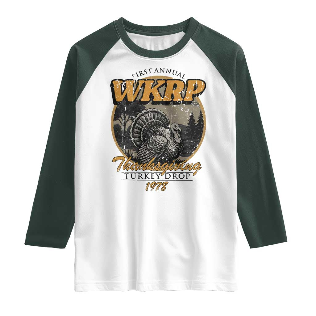 Retro WKRP Thanksgiving Turkey Drop 1978 Raglan Shirt Distressed Vintage Holiday - Wonder Print Shop