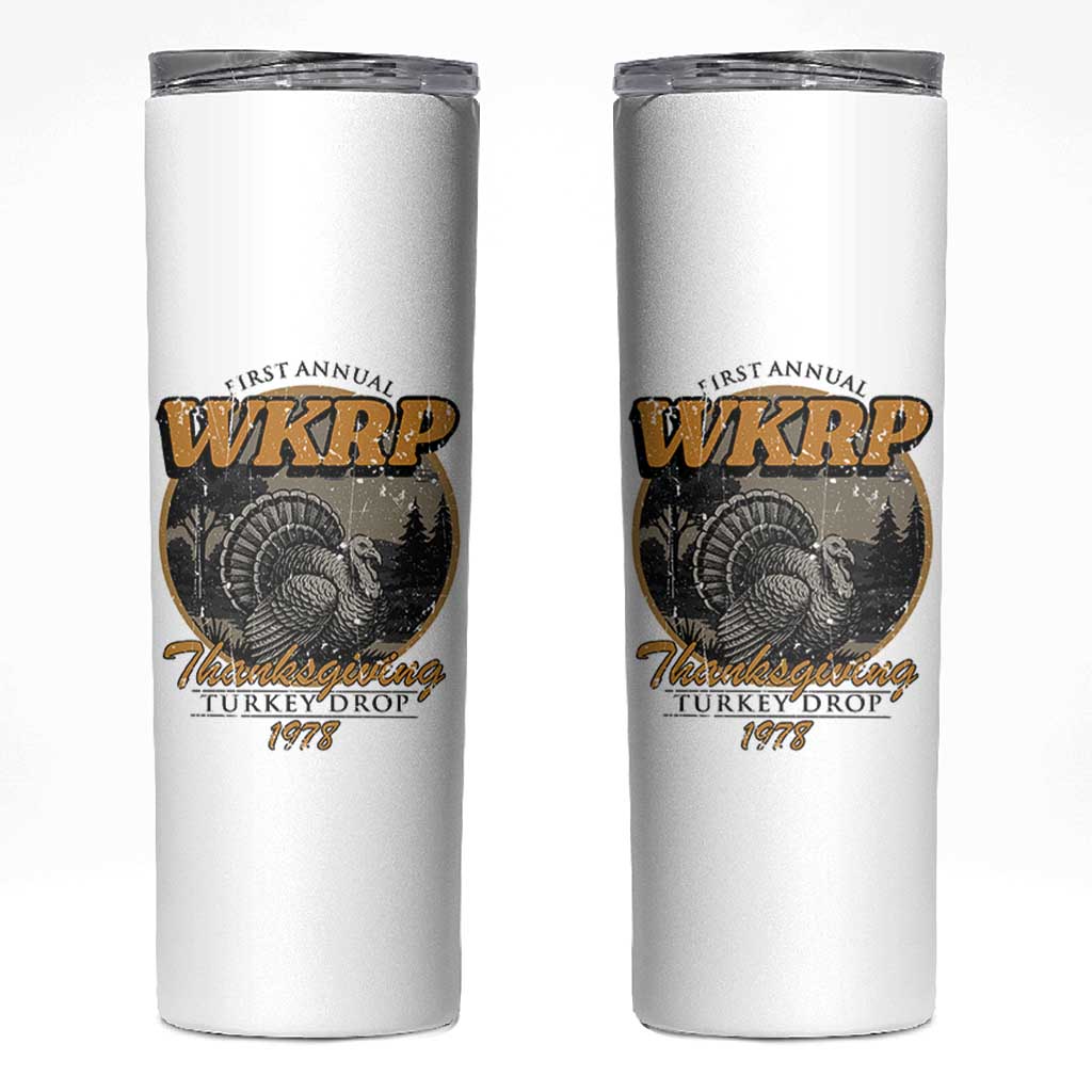 Retro WKRP Thanksgiving Turkey Drop 1978 Skinny Tumbler Distressed Vintage Holiday - Wonder Print Shop