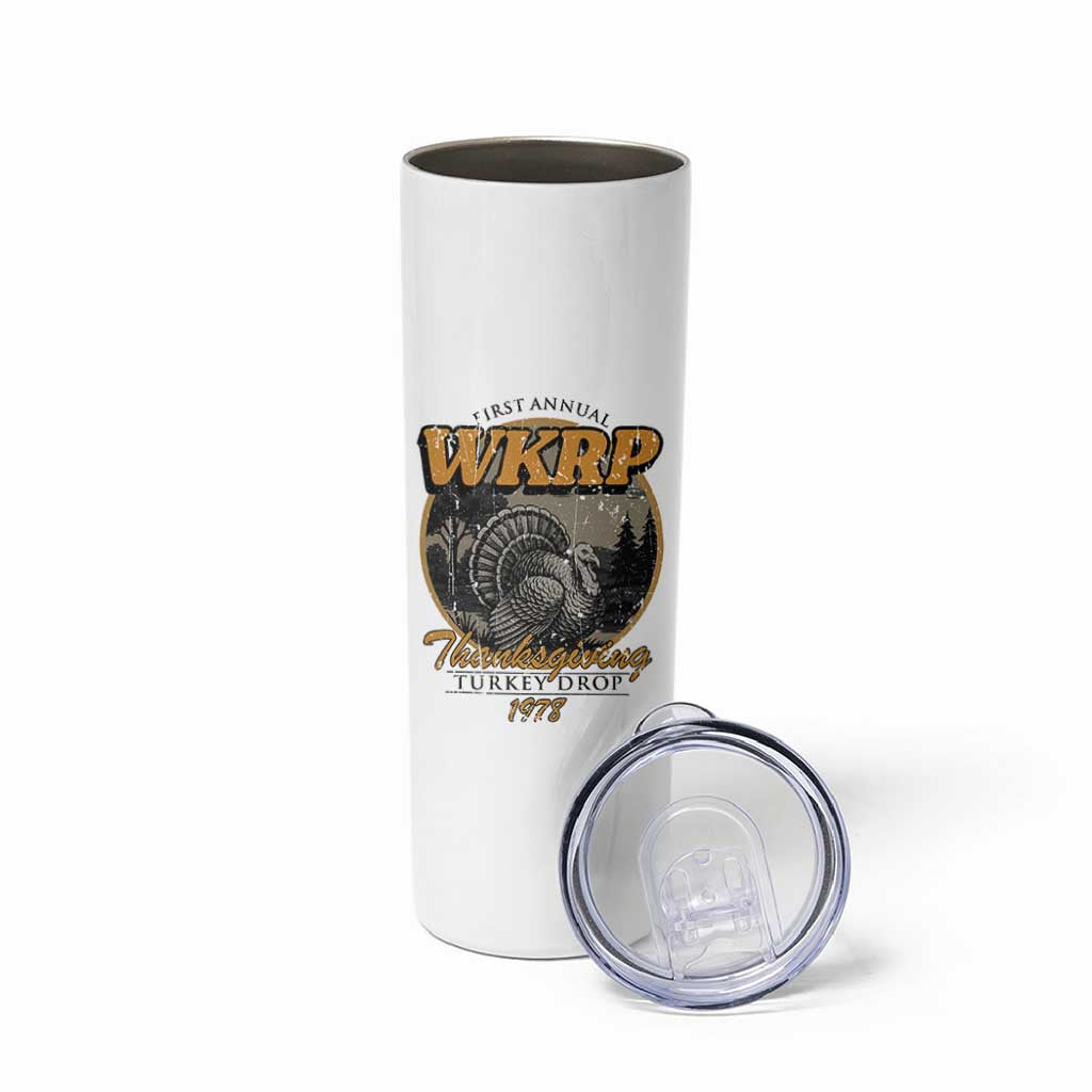 Retro WKRP Thanksgiving Turkey Drop 1978 Skinny Tumbler Distressed Vintage Holiday - Wonder Print Shop