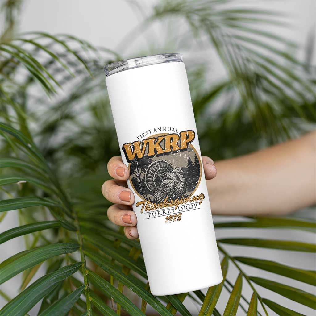 Retro WKRP Thanksgiving Turkey Drop 1978 Skinny Tumbler Distressed Vintage Holiday - Wonder Print Shop