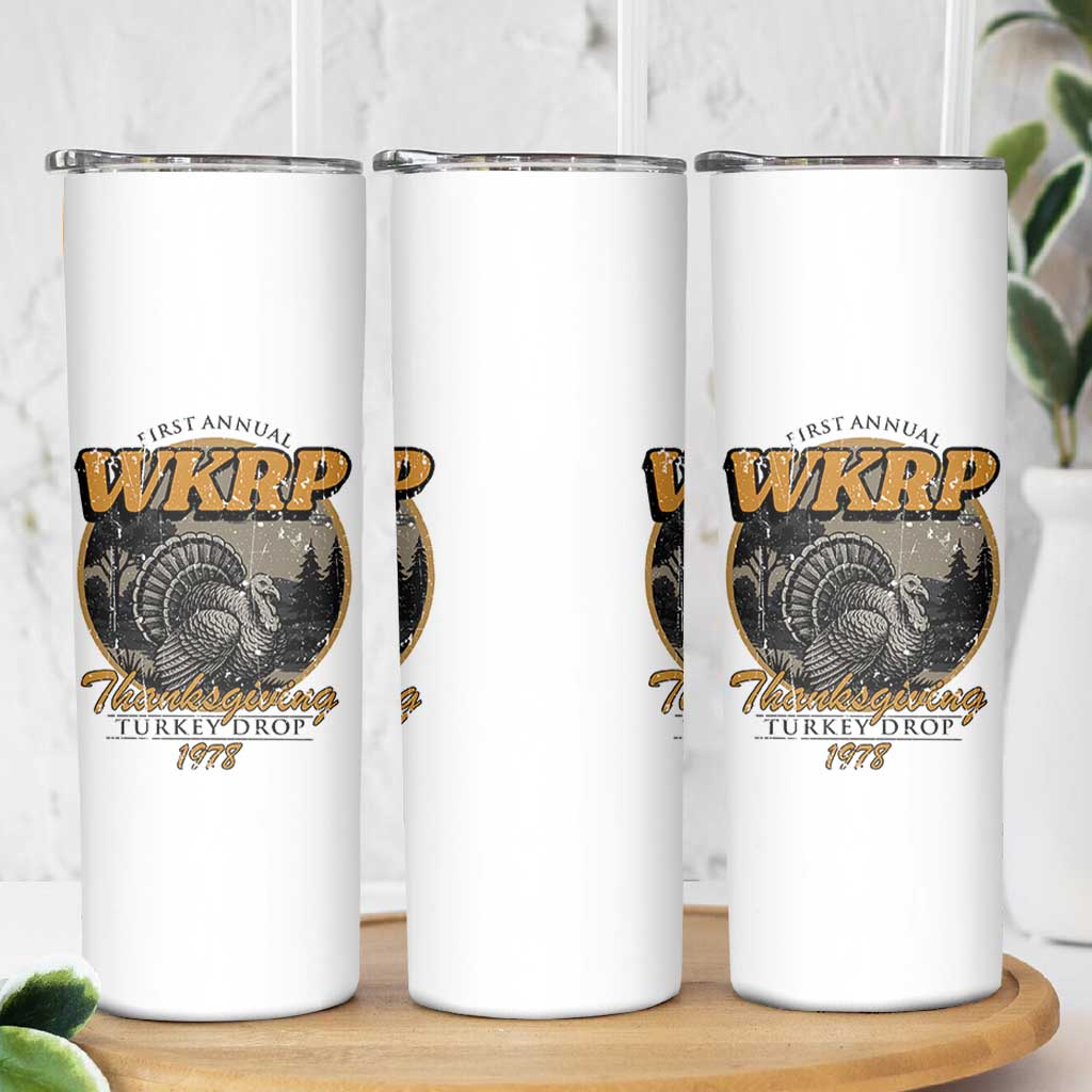 Retro WKRP Thanksgiving Turkey Drop 1978 Skinny Tumbler Distressed Vintage Holiday - Wonder Print Shop