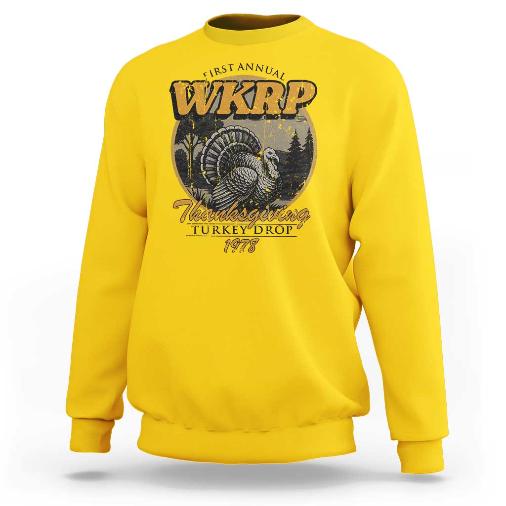 Retro WKRP Thanksgiving Turkey Drop 1978 Sweatshirt Distressed Vintage Holiday - Wonder Print Shop