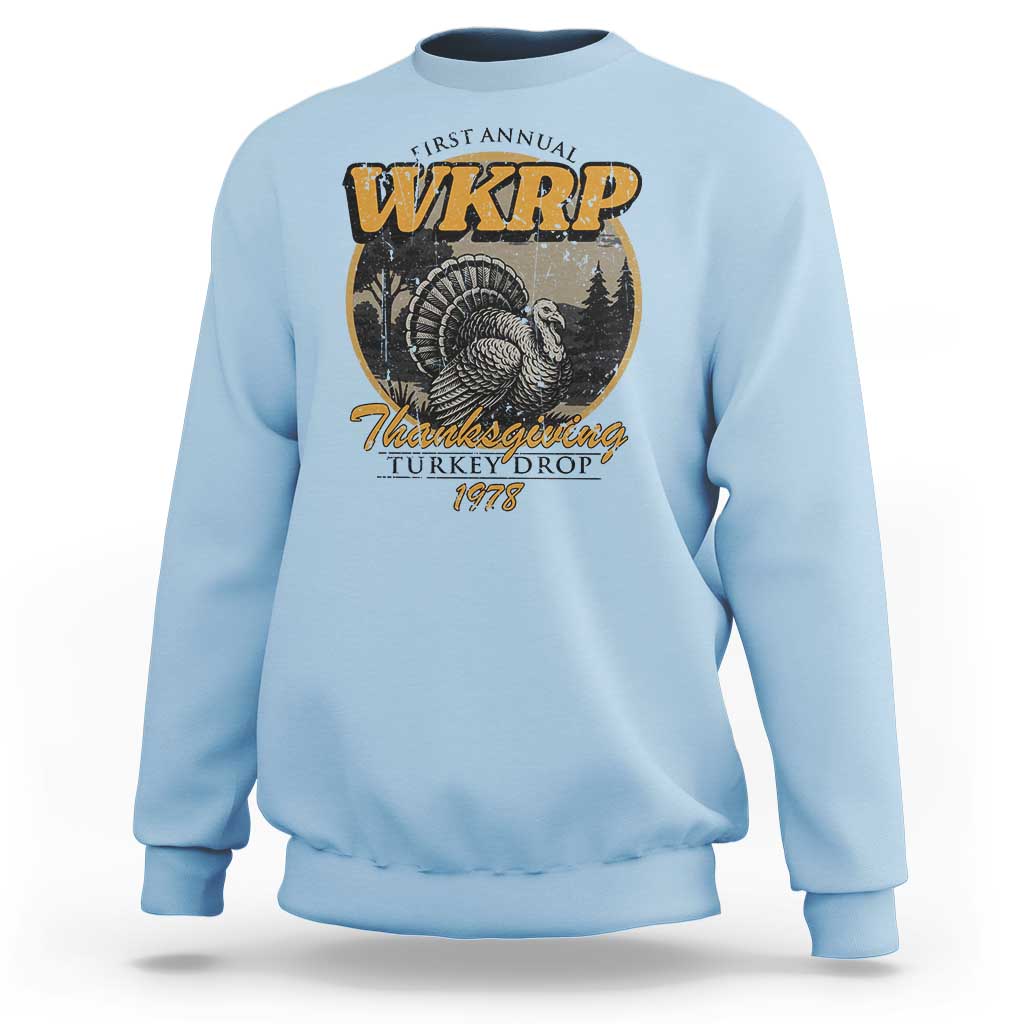 Retro WKRP Thanksgiving Turkey Drop 1978 Sweatshirt Distressed Vintage Holiday - Wonder Print Shop