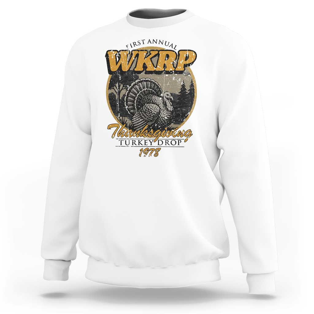 Retro WKRP Thanksgiving Turkey Drop 1978 Sweatshirt Distressed Vintage Holiday - Wonder Print Shop