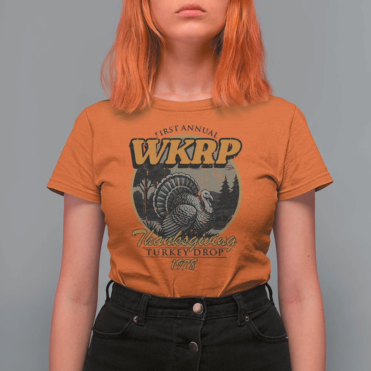 Retro WKRP Thanksgiving Turkey Drop 1978 T Shirt For Women Distressed Vintage Holiday - Wonder Print Shop